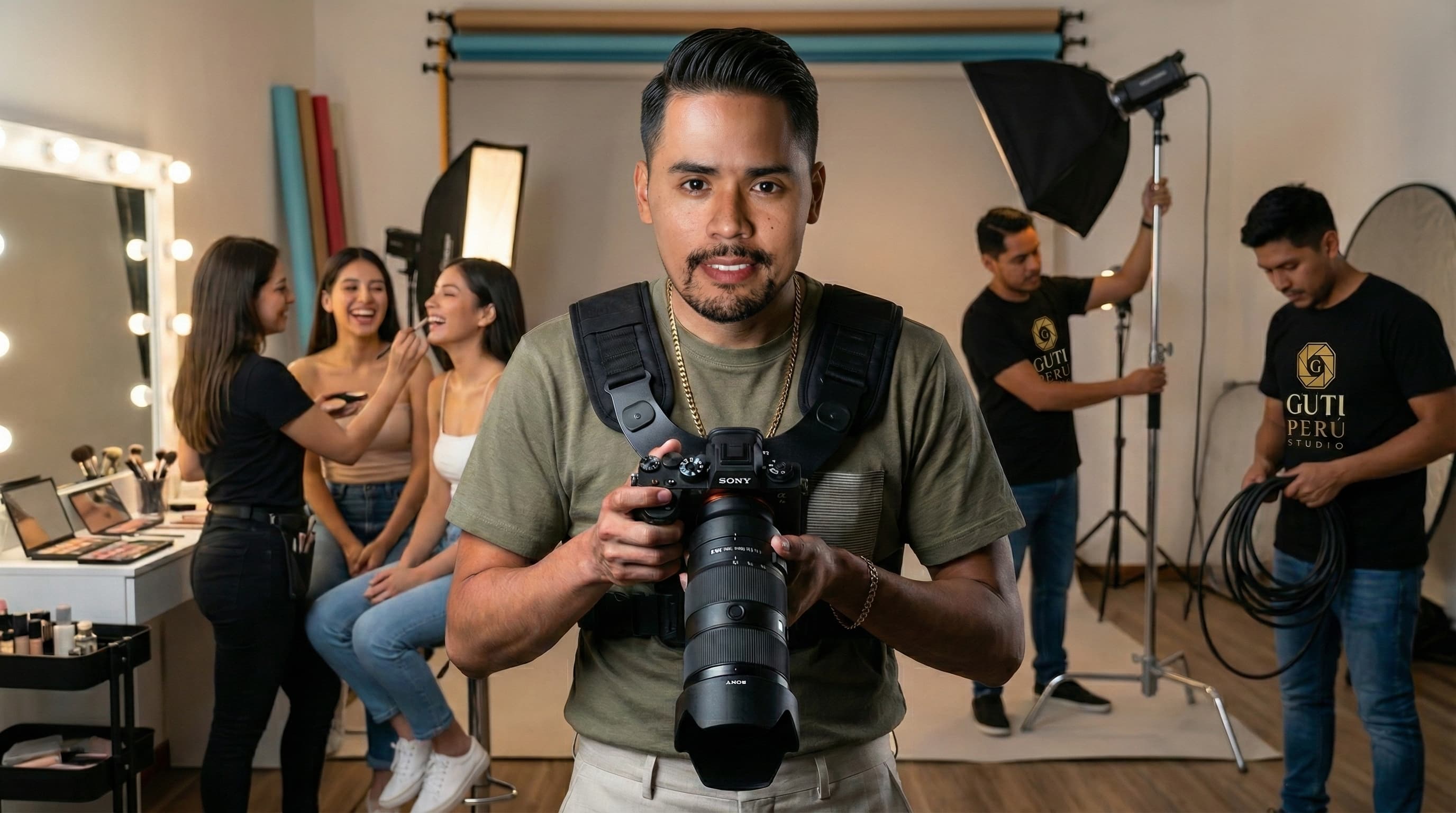 Arturo C. Gutiérrez, fotógrafo de Guti Perú Studio, en sesión profesional con iluminación dramática